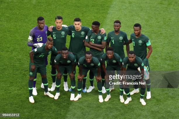 Nigeria pose prior to the 2018 FIFA World Cup Russia group D match between Nigeria and Argentina at Saint Petersburg Stadium on June 26, 2018 in...