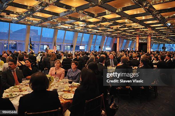 The atmosphere at the Miracle Corners of the World Annual Gala dinner celebration at the NYU Africa House - Kimmel Center on April 13, 2010 in New...