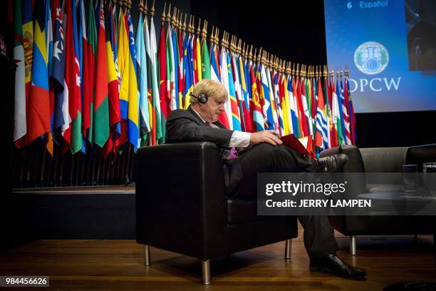 Britain's Foreign Secretary Boris Johnson looks on during an extraordinary session of member states of the Organization for the Prohibition of...