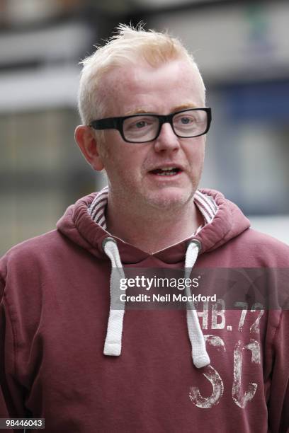 Chris Evans visits a hairdressers after leaving BBC Radio 2 on April 14, 2010 in London, England.