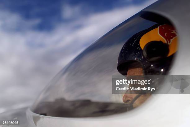 Hannes Arch of Austria gets ready for a test flight during the Red Bull Air Race Preview day on April 14, 2010 in Perth, Australia.