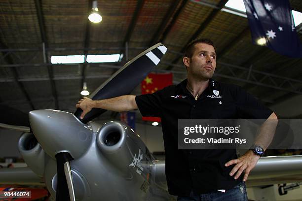 Hannes Arch of Austria gets ready for a test flight during the Red Bull Air Race Preview day on April 14, 2010 in Perth, Australia.