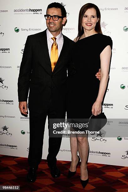 Geena Davis and husband Reza Jarrahy attend the premiere of "Accidents Happen" at The Cremorne Orpheum on April 14, 2010 in Sydney, Australia.