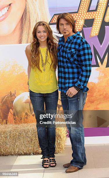 Miley Cyrus and Billy Ray Cyrus attend "Hannah Montana:The Movie" photocall, at Villa Magna Hotel on April 22, 2009 in Madrid, Spain.