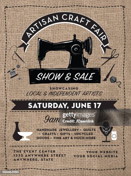 craft show and sale poster advertisement design template - hessian stock illustrations