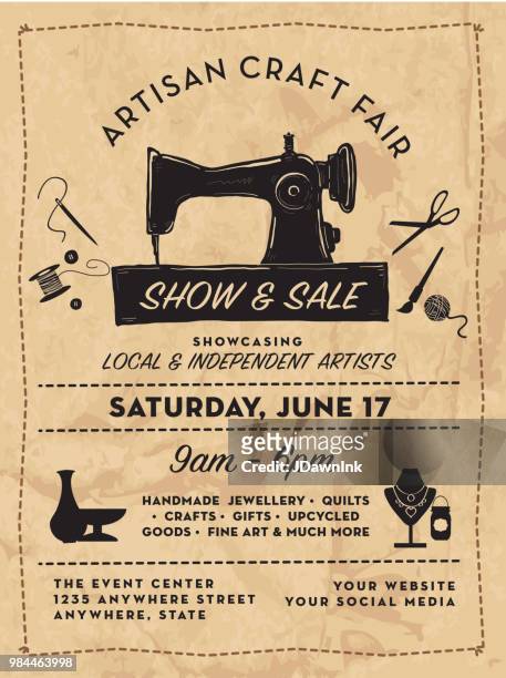 craft show and sale poster advertisement design template - sewing machine stock illustrations