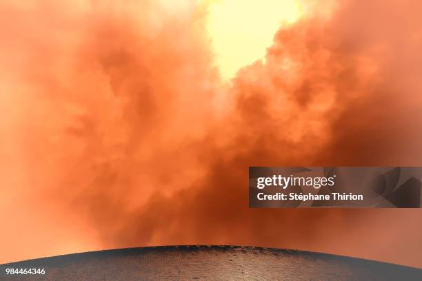 sunset over a roof / coucher de soleil au dessus d'un toit - au dessus de stock pictures, royalty-free photos & images