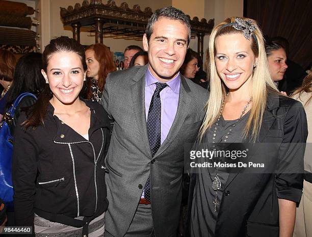 Lexi Manzo, Andy Cohen and Dina Manzo attend Jill Zarin's "Secrets Of A Jewish Mother" Book Launch Party at Zarin Fabrics on April 13, 2010 in New...