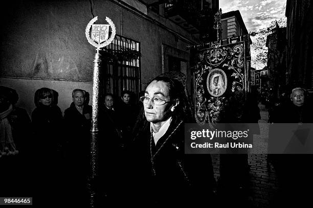 Penitents of the brotherhood of Poor Jesus take part in a voyage through the streets during Holy Week on April 2, 2010 in Madrid, Spain.