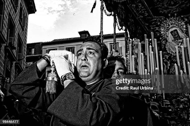 Penitents of the brotherhood of Poor Jesus take part in a voyage through the streets during Holy Week on April 2, 2010 in Madrid, Spain.