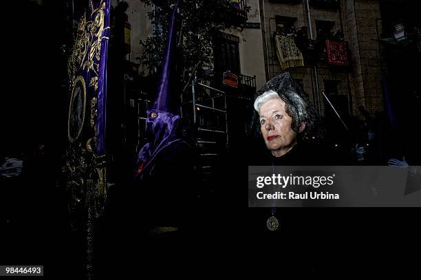 Penitents of the brotherhood of Poor Jesus take part in a voyage through the streets during Holy Week on April 2, 2010 in Madrid, Spain.