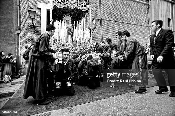 Penitents of the brotherhood of Poor Jesus take part in a voyage through the streets during Holy Week on April 2, 2010 in Madrid, Spain.