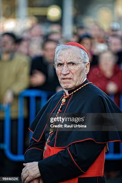 Penitents of the brotherhood of Poor Jesus take part in a voyage through the streets during Holy Week on April 2, 2010 in Madrid, Spain.