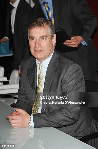 Prince Andrew Duke of York attends a press conference with the General Manager of Expo 2015 Lucio Stanca held at Palazzo Reale on April 14, 2010 in...