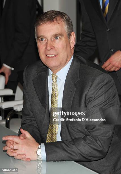 Prince Andrew Duke of York attends a press conference with the General Manager of Expo 2015 Lucio Stanca held at Palazzo Reale on April 14, 2010 in...