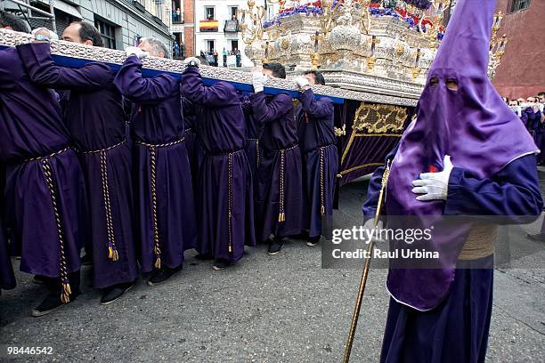 Penitents of the brotherhood of Poor Jesus take part in a voyage through the streets during Holy Week on April 2, 2010 in Madrid, Spain.