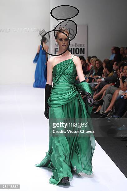 Model walks the runway wearing David Salomon during Mercedes-Benz Fashion Mexico Autumn Winter 2010 at Campo Marte on April 13, 2010 in Mexico City,...