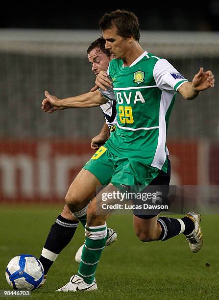 Joel Griffiths of Beijing controls the ball during the AFC Champions League group E match between Melbourne Victory and Beijing at Etihad Stadium on...