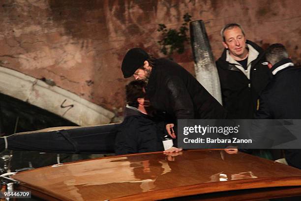 Actor Brad Pitt is seen on location for "The Tourist" on April 13, 2010 in Venice, Italy.