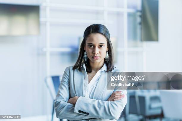 headshot of young mixed race businesswoman - straight hair stock pictures, royalty-free photos & images