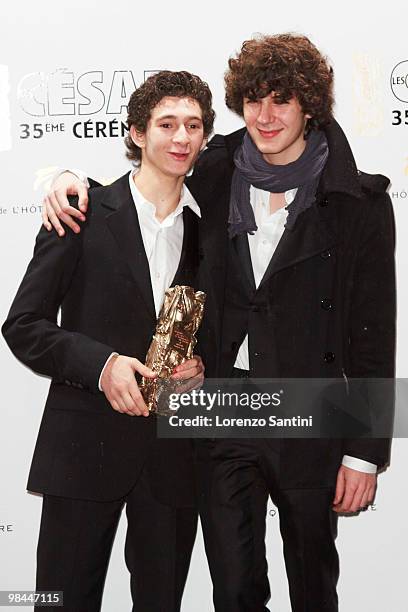 Anthony Sonigo and Vincent Lacoste arrive at the 35th Cesar Film Awards Dinner at Restaurant Fouquet's on February 27, 2010 in Paris, France.