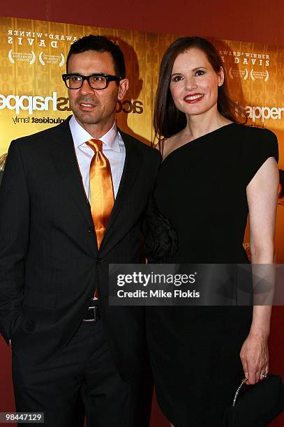 Reza Jarrahy and Geena Davis attend the premiere of "Accidents Happen" at The Cremorne Orpheum on April 14, 2010 in Sydney, Australia.