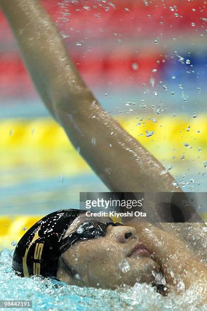 Ryosuke Irie competes in the Men's 100m Backstroke Semi FInal during the day two of the Japan Swim 2010 at Tokyo Tatsumi International Swimming Pool...