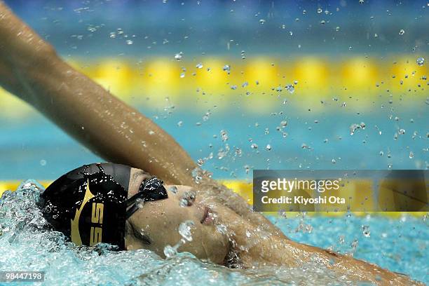 Ryosuke Irie competes in the Men's 100m Backstroke Semi FInal during the day two of the Japan Swim 2010 at Tokyo Tatsumi International Swimming Pool...