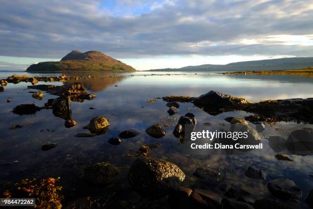 holy isle dusk - sea loch stock pictures, royalty-free photos & images