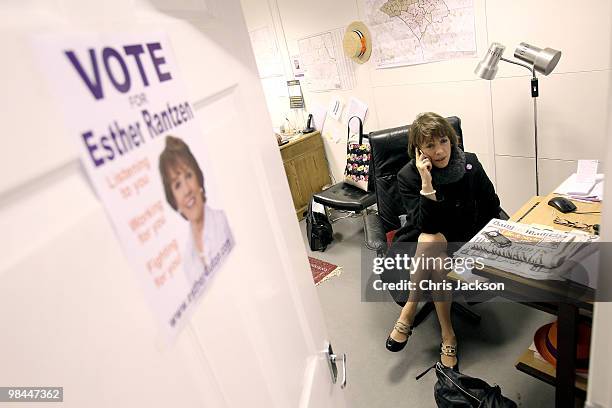 Esther Rantzen talks on the phone in her office as she campaigns as an independant candidate for Luton South on April 14, 2010 in Luton, England....