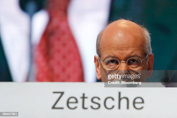 Dieter Zetsche, chief executive officer of Daimler AG, listens at the company's annual shareholder's meeting in Berlin, Germany, on Wednesday, April...
