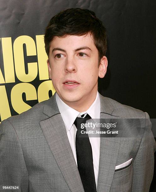 Actor Christopher Mintz-Plasse arrives to the Los Angeles premiere of 'KICK-ASS' at the Cinerama Dome on April 13, 2010 in Hollywood, California.