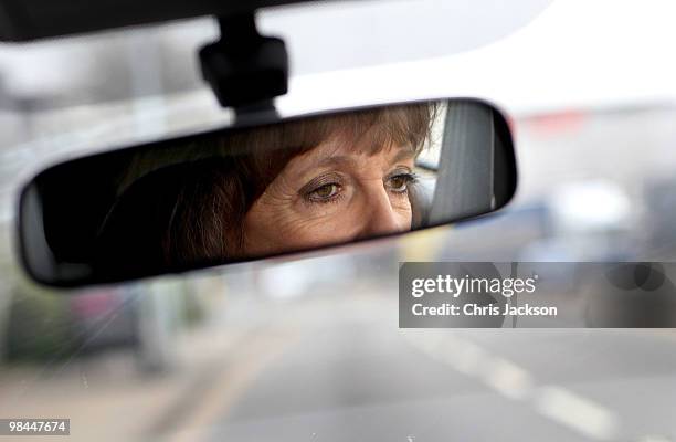 Esther Rantzen looks at the road ahead in her Toyota Prius as she campaigns as an independant candidate for Luton South on April 14, 2010 in Luton,...