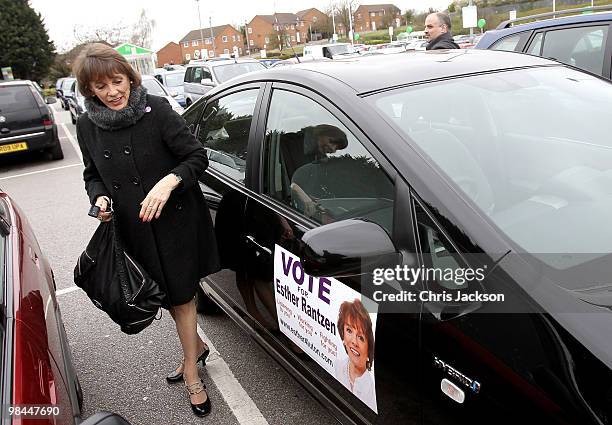 Esther Rantzen locks her Toyota Prius as she campaigns as an independant candidate for Luton South on April 14, 2010 in Luton, England. Esther...