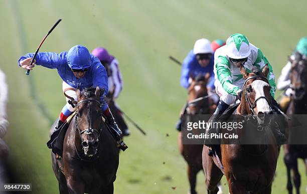 Coordinated Cut ridden by Jamie Spencer with the green and white hat holds off Ammer ridden by Frankie Dettori to win the Tattersalls Timeform 3-Y-O...