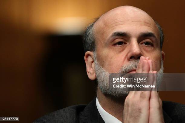 Federal Reserve Board Chairman Ben Bernanke testifies before the Joint Economic Committee April 14, 2010 in Washington, DC. Bernanke testified before...