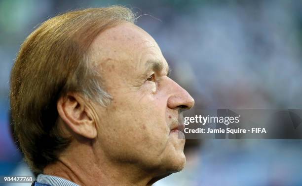 Gernot Rohr, Manager of Nigeria looks on prior to the 2018 FIFA World Cup Russia group D match between Nigeria and Argentina at Saint Petersburg...