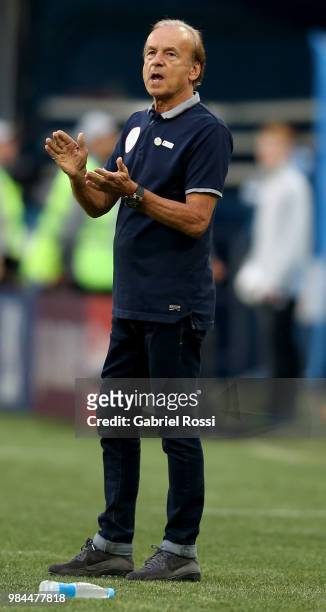 Gernot Rohr, Manager of Nigeria gestures during the 2018 FIFA World Cup Russia group D match between Nigeria and Argentina at Saint Petersburg...