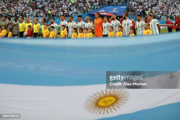 Argentina lines up prior to the 2018 FIFA World Cup Russia group D match between Nigeria and Argentina at Saint Petersburg Stadium on June 26, 2018...