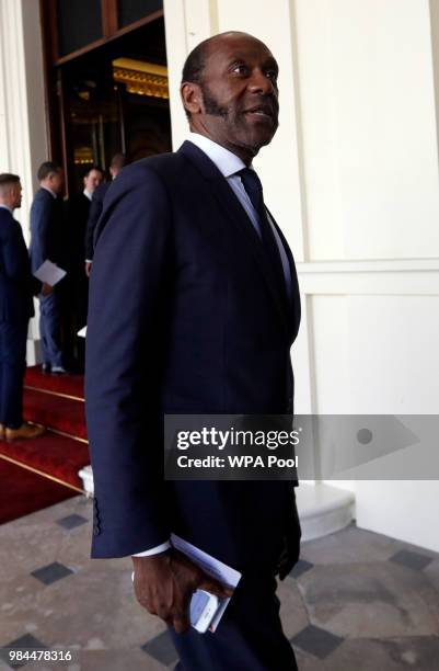 British comedian Lenny Henry arrives to attend the Queen's Young Leaders Awards ceremony hosted by Britain's Queen Elizabeth II and Prince Harry,...