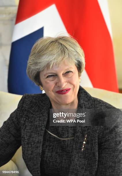 Prime Minister Theresa May holds talks with her Greek counterpart Prime Minister Alexis Tsipras at No 10 Downing Street on June 26, 2018.