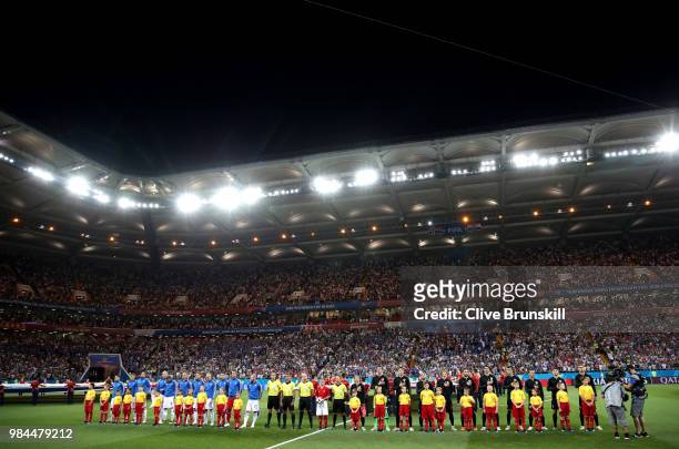 General view inside the stadium as Iceland and Croatia players line up prior to the 2018 FIFA World Cup Russia group D match between Iceland and...