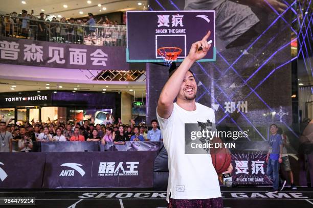 Player Klay Thompson of the Golden State Warriors in a fans meeting on June 26, 2018 in Zhengzhou, China.