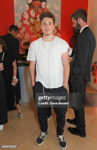 Brooklyn Beckham attends a private view of the "Michael Jackson: On The Wall" exhibition sponsored by HUGO BOSS at the National Portrait Gallery on...