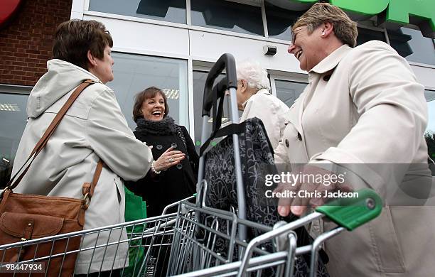 Esther Rantzen talks to shoppers she campaigns as an independant candidate for Luton South on April 14, 2010 in Luton, England. Esther Rantzen is...