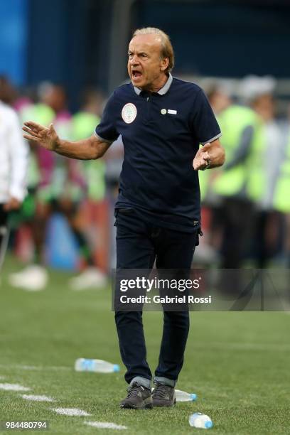 Gernot Rohr, Manager of Nigeria reacts during the 2018 FIFA World Cup Russia group D match between Nigeria and Argentina at Saint Petersburg Stadium...