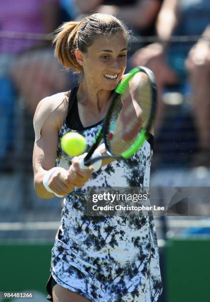 Petra Martic of Croatia in action against Magda Linette of Poland in their Round One match during Day One of the Fuzion 100 Southsea Trophy at Canoe...