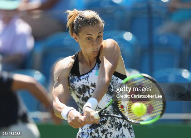 Petra Martic of Croatia in action against Magda Linette of Poland in their Round One match during Day One of the Fuzion 100 Southsea Trophy at Canoe...