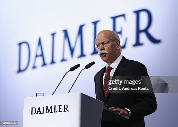 Dieter Zetsche, CEO of Daimler AG, speaks at the company's annual shareholder's meeting at Messe Berlin on April 14, 2010 in Berlin, Germany. Zetsche...