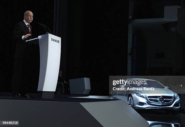 Dieter Zetsche, CEO of Daimler AG, speaks at the company's annual shareholder's meeting at Messe Berlin on April 14, 2010 in Berlin, Germany. Zetsche...